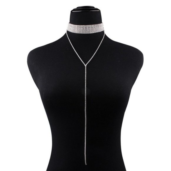 C22 | Dainty Silver Rhinestone Choker Necklace - Picture 2 of 6